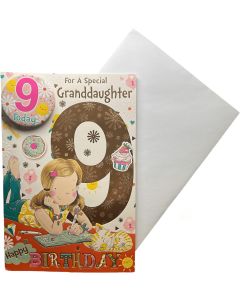 Age 9 Granddaughter Badged Card. 23x15cm