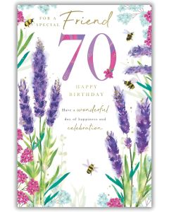 Female Friend 70th Birthday Card. Floral Design. 23x15cm