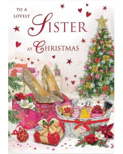 To A Lovely Sister At Christmas Card. 23x15cm (9x6 Inches)                              