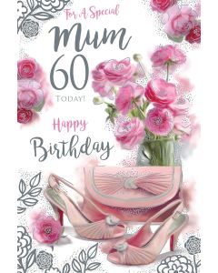 Mum 60th Birthday Card. Floral Design. 23x15cm