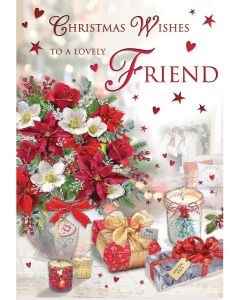 Christmas Wishes To A Lovely Friend Christmas Card. 23x15cm (9x6 Inches)