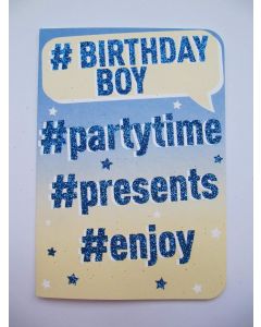 FANTASTIC COLOURFUL BIRTHDAY BOY PARTY TIME & PRESENTS BIRTHDAY GREETING CARD. 19x13cm
