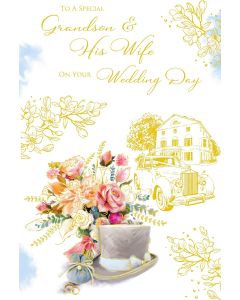 Grandson And His Wife On Your Wedding Day Card. 23x15cm