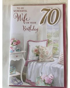 To My Wonderful Wife On Your Birthday 70 Birthday Card. 23x15cm