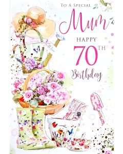 Mum 70th Birthday Card. Floral Design. Age 70. 23x15cm