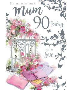 Mum 90th Birthday Card. Floral Design. 23x15cm