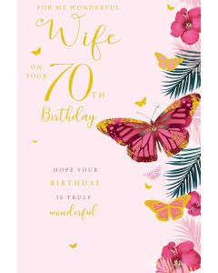 Wife Age 70 Birthday Card. 70th Birthday. 23x15cm