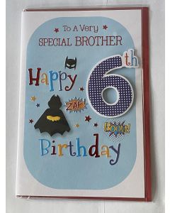 Brother Age 6 Birthday Card. Superhero Design. 23x15cm