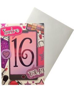 Birthday Card for Age 16 Girl .Makeup Accessories Design. 19x13cm