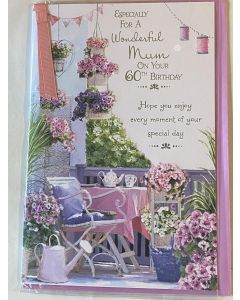 For A Wonderful Mum On Your 60th Birthday Card. Age 60. 23x15cm