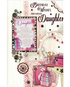 Daughter Birthday Card With Plastic Keepsake Card. 23x15cm