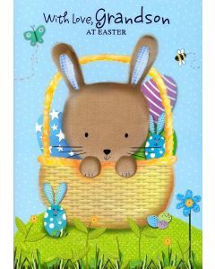Grandson Easter Card. Bunny In Basket Theme. 19x13cm
