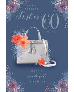 Sister 60th Handbag Card. 23x15cm