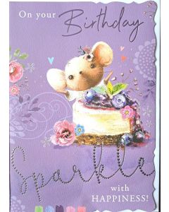 On Your Birthday Sparkle With Happiness. Open Birthday Card. 19x13cm