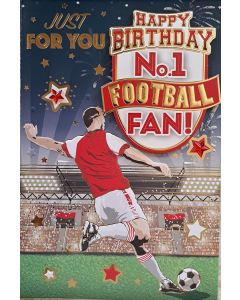 Just For You Happy Birthday No.1 Football Fan Card. Red and White. 23x15cm (9x6 Inches)