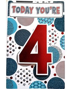 Today You're 4 Birthday Card for Boy, 23x15cm
