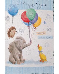 Son Birthday Card. Picture of Elephant. 9x6 Inches