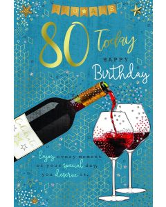 Birthday Card For Age 80 Male. 80th Birthday. 23x15cm