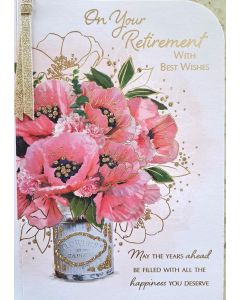 On Your Retirement With Best Wishes Flower Card. 23x15cm