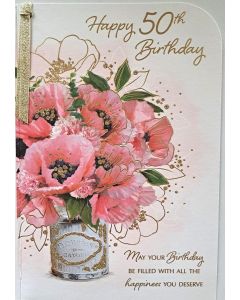 Prelude Happy 50th Birthday Card Flower Card For Female, 9x6 Inches (23x15cm)