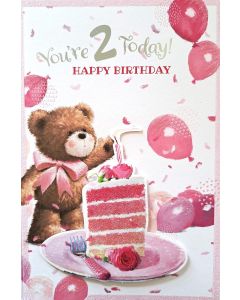 Prelude You're 2 Today Happy Birthday Card For Girl. 9x6 Inches