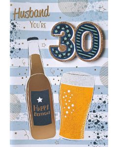 Husband You're 30 Happy Birthday Card. 9x6 Inches