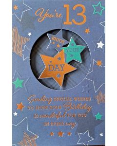 Boys 13th Birthday Card. Teenager Age 13. 19x13cm