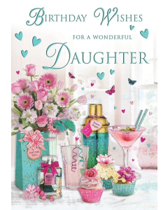 Daughter Birthday Card. Picture Of Cocktail and Shaker. 23x15cm (9x6 Inches)